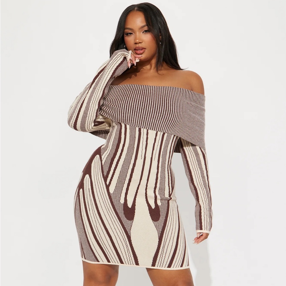 Off the Shoulder Long Sleeve Sweater Mini Dress - Picture 3 of 5